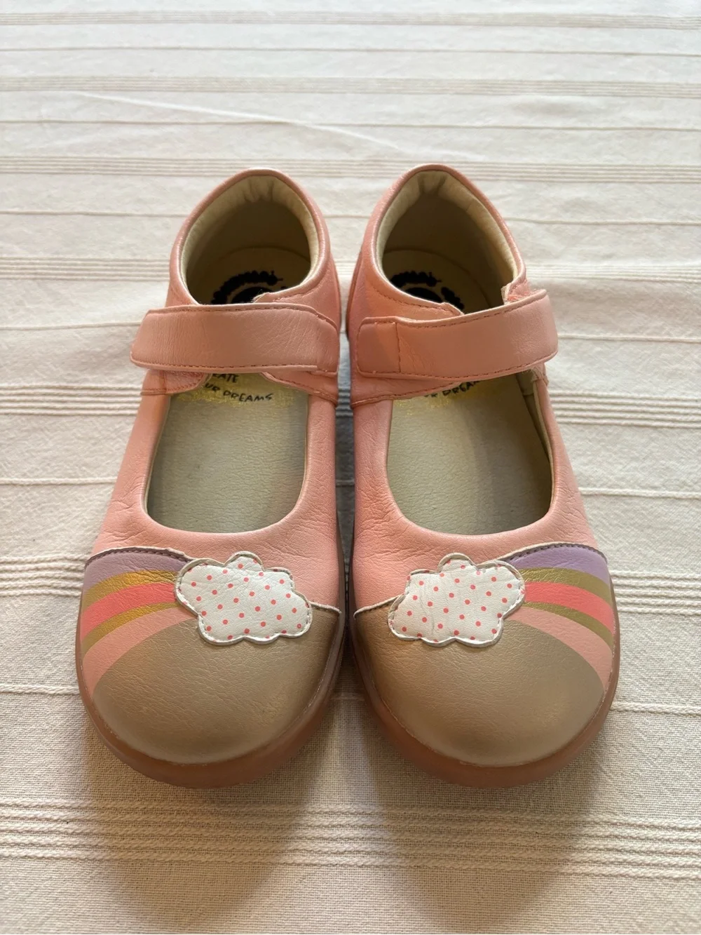 Girls Pink Mary Jane Shoes with Rainbow and Cloud Accent
